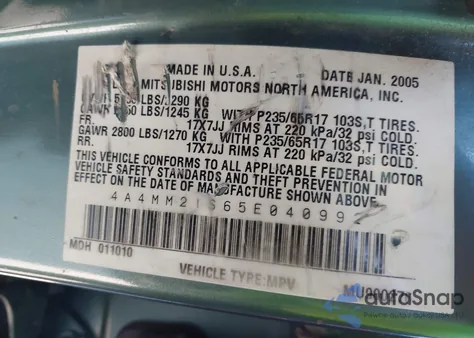 2005 Mitsubishi Endeavor Ls from USA, damaged, VIN 4A4MM21S65E040992